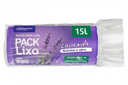 PACK LIXO LAVANDA 15 LITROS FARDO COM 10 ROLOS (60 Un POR rolo)