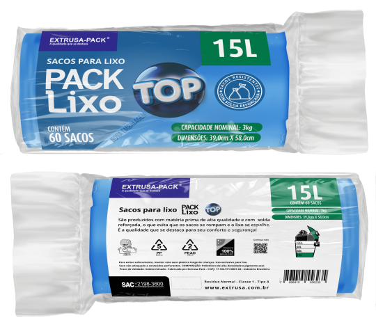 SACO DE LIXO TOP 15 LITROS AZUL (39X58 CM) - FARDO COM 10 ROLOS (60 UND POR ROLO)